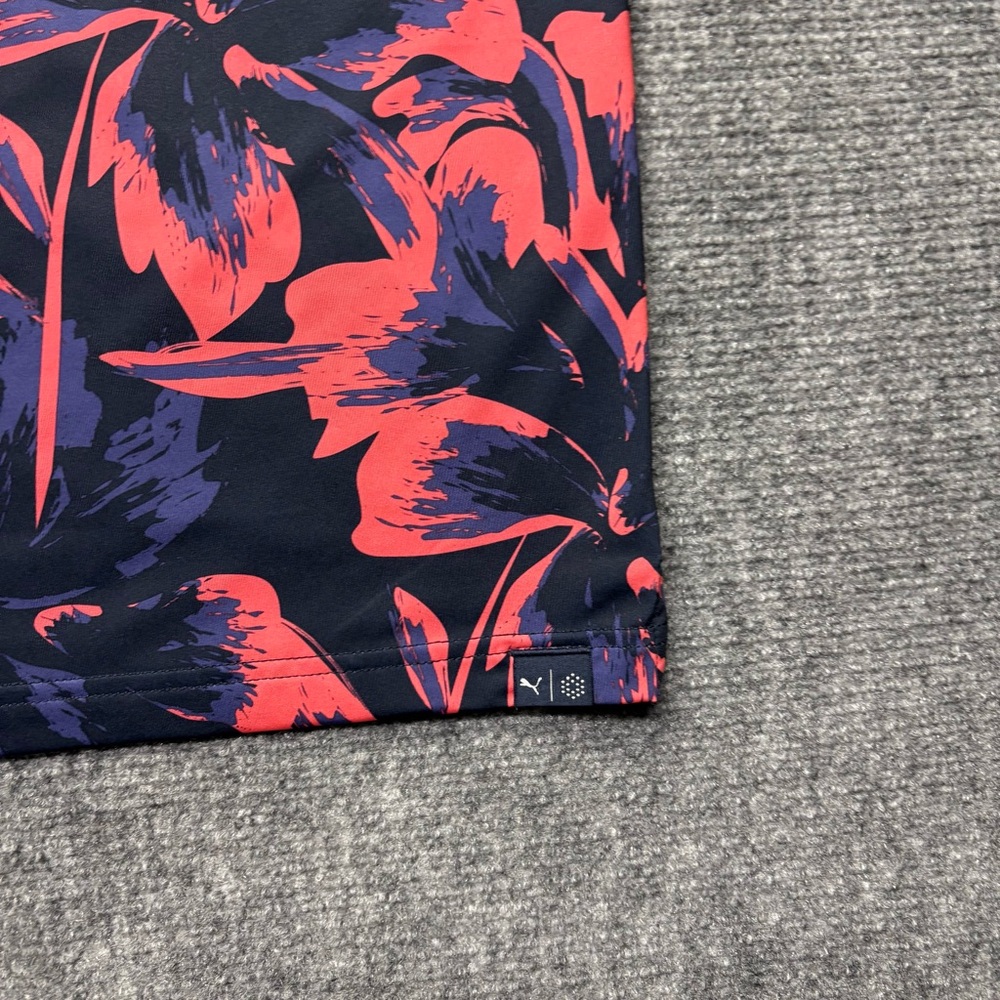 Puma Golf Polo Shirt Mens Large Blue Pink Hawaiian Print Floral The Orchards - Picture 5 of 10